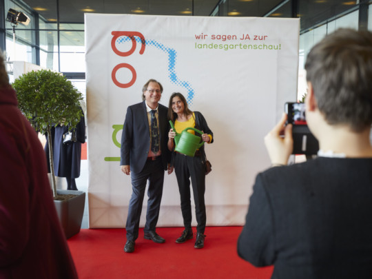 Norbert Litterst (BUND Ortsgruppe Offenburg) sagt JA zur Landesgartenschaubewerbung. Foto: Michael Bode Fotoaktion zur Landesgartenschaubewerbung Offenburgs